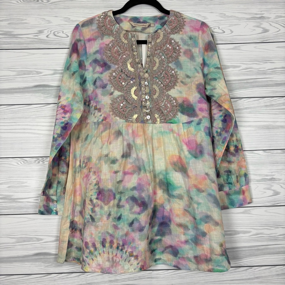 Soft Surroundings Bazille Tunic Tie Dye Watercolor Print Size Small NWT - Picture 3 of 12